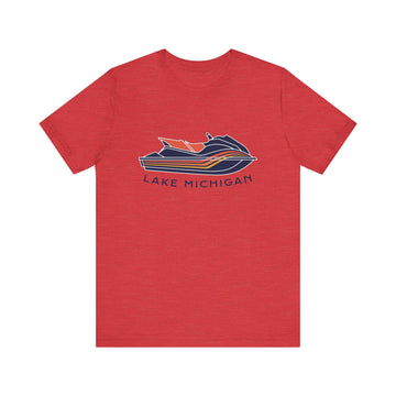 Buy heather-red Lake Michigan T Shirt - Jetski Boating Graphic Lake Michigan Tee