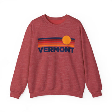 Buy heather-sport-scarlet-red Vermont Sweatshirt Retro Sun Unisex - Vintage Vermont Inspired Warm Pullover Jumper