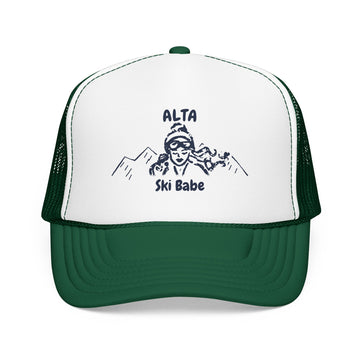 Buy kelly-white-kelly Alta, Utah Ski Babe Trucker Hat — Foam Mesh Cap