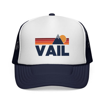 Buy dark-navy Vail, Colorado Retro Mountains Trucker Hat - Vintage Style Vail Cap
