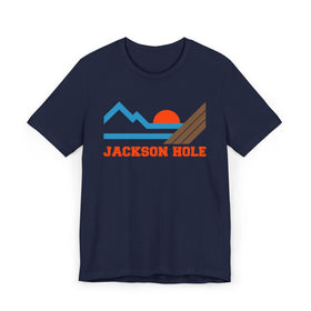 Buy navy Jackson Hole, Wyoming Retro Mountains Sunset T-Shirt | Vintage Jackson Hole Tee