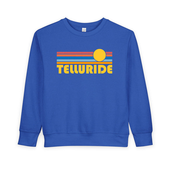 Telluride, Colorado Toddler Sweatshirt - Retro Sun Telluride Toddler Crewneck Sweatshirt