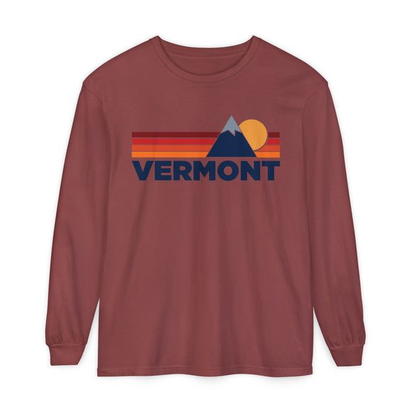 Vermont Long Sleeve T-Shirt Retro Mountain, Unisex Vermont Unisex Garment-dyed Long Sleeve T-Shirt