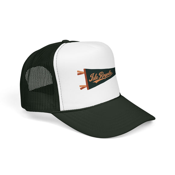 Isle Royale National Park Pennant Trucker Hat — Vintage Foam Mesh Cap