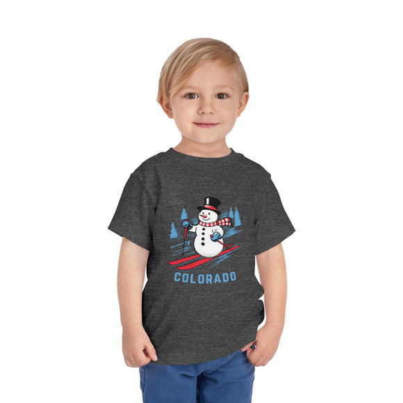 Colorado Toddler Skiing Snowman Graphic Tee - Kids Colorado T-Shirt