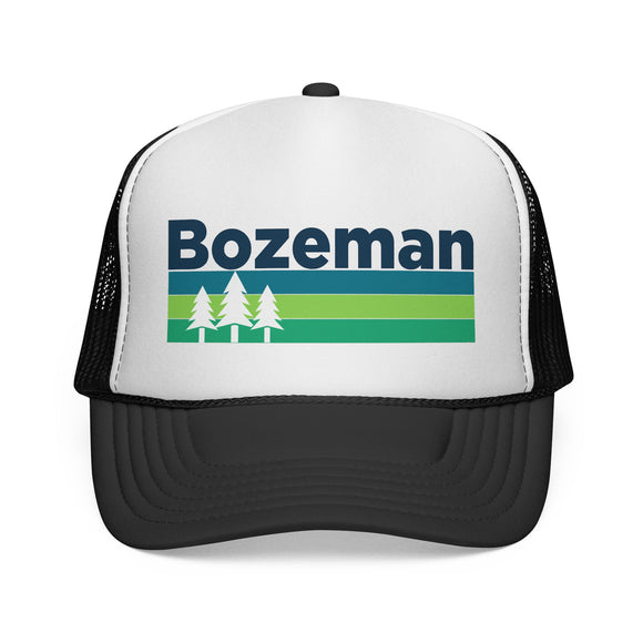 Bozeman, Montana Retro Trees Trucker Hat - Vintage Style Bozeman Cap