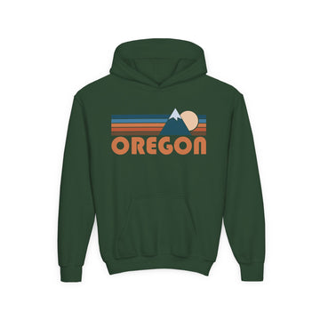 Buy forest-green Oregon Youth Hoodie - Retro Mountain Oregon Youth Sweatshirt