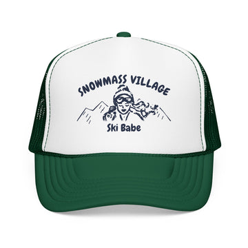 Buy kelly-white-kelly Snowmass Village, Colorado Ski Babe Trucker Hat — Foam Mesh Cap