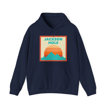 Buy navy Jackson Hole, Wyoming Mountain Sun Hoodie - Unisex Hooded Sweatshirt, Travel Sweatshirt, Sunset