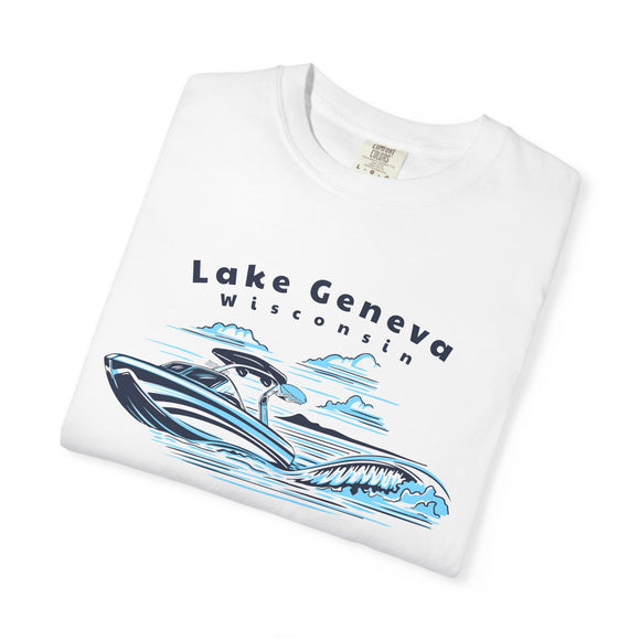 Lake Geneva, Wisconsin T-Shirt, Comfort Colors 100% Cotton Wakeboard Boat Tee