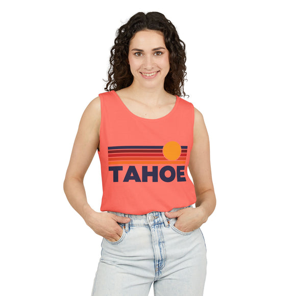Lake Tahoe, California Retro Sunstripe Tank Top | Comfort Colors - 100% Cotton