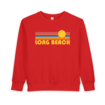 Buy red Long Beach, California Toddler Sweatshirt - Retro Sun Long Beach Toddler Crewneck Sweatshirt
