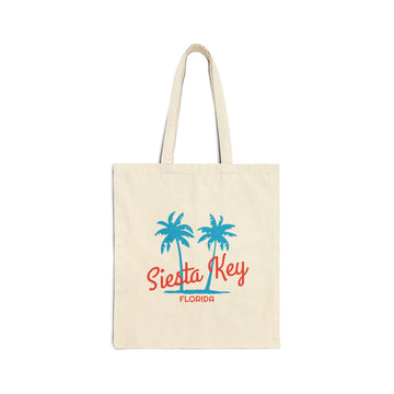 Siesta Key, Florida, Cotton Canvas Siesta Key Tote Bag - Palm Script