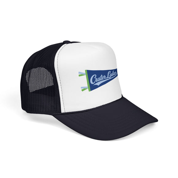 Crater Lake National Park Pennant Trucker Hat — Vintage Foam Mesh Cap