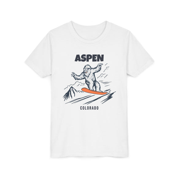 Aspen, Colorado Yeti Snowboard Youth Tee - Kids Skiing Shirt