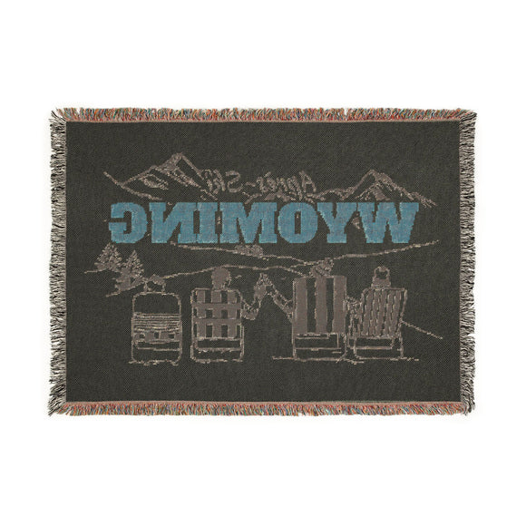 Wyoming Ski Town Throw Blanket | Mountain Woven Blanket