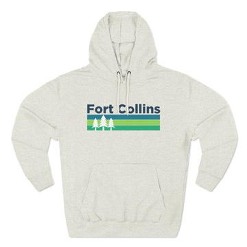 Premium Fort Collins, Colorado Hoodie - Retro Unisex Fort Collins Sweatshirt - Stripe Wordmark - 0