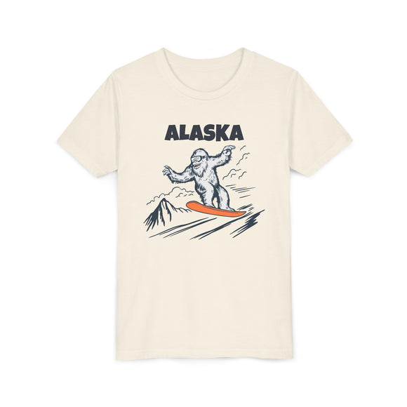 Alaska Yeti Snowboard Youth Tee - Funny Kids Skiing Shirt