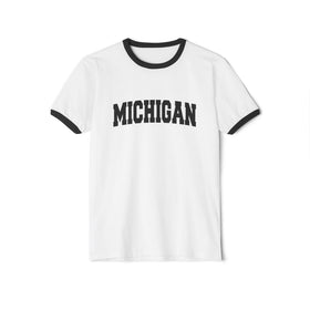 Buy white-black Michigan Cotton Ringer Graphic Tee - Unisex Michigan T Shirt, Vintage Style Tee, Men's/Women's Tee