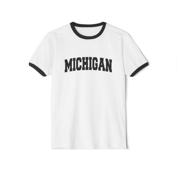 Michigan Cotton Ringer Graphic Tee - Unisex Michigan T Shirt, Vintage Style Tee, Men's/Women's Tee