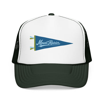 Buy dark-green-white-dark-green Mount Rainier National Park Pennant Trucker Hat — Vintage Foam Mesh Cap