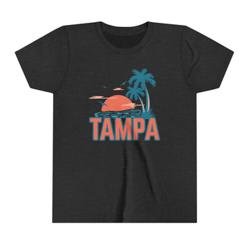 Buy dark-grey-heather Tampa, Florida Youth Shirt - Retro Palm Tree Tampa Kid's T-Shirt