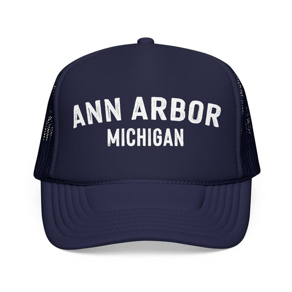 Kids Ann Arbor, Michigan Trucker Hat - Youth Snapback Cap on white background