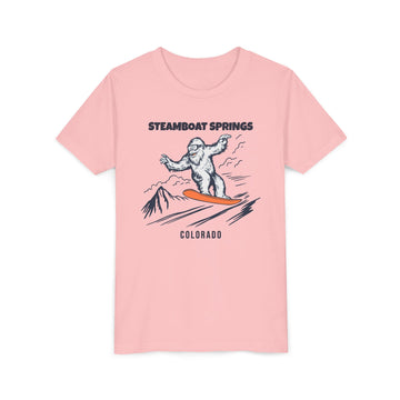 Buy pink Steamboat Springs, Colorado Yeti Snowboard Youth Tee - Kids Skiing Shirt
