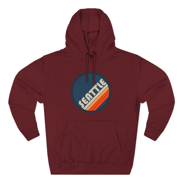 Premium Seattle, Washington Retro Circle Hoodie — Vintage 70s Striped Logo Pullover