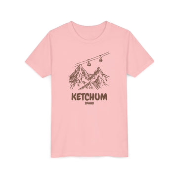 Buy pink Ketchum, Idaho Youth T-Shirt — Vintage Gondola Ski Mountain Tee