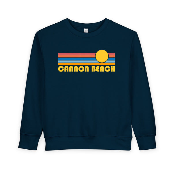 Cannon Beach, Oregon Toddler Sweatshirt - Retro Sun Cannon Beach Toddler Crewneck Sweatshirt