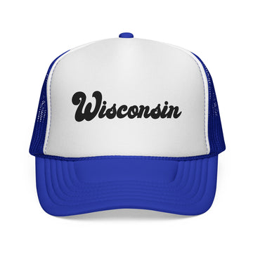 Buy royal Wisconsin trucker hat | State outline, vintage script