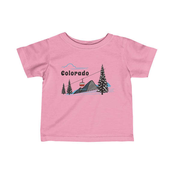 Colorado Mountain Gondola Baby Tee, Skiing Snowboarding Infant T-Shirt, Mountain Adventure Kids Top