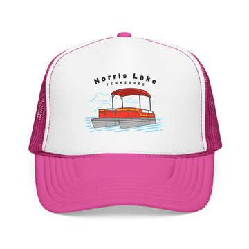 Buy hot-pink-white-hot-pink Norris Lake, Tennessee Trucker Hat - Pontoon Boat