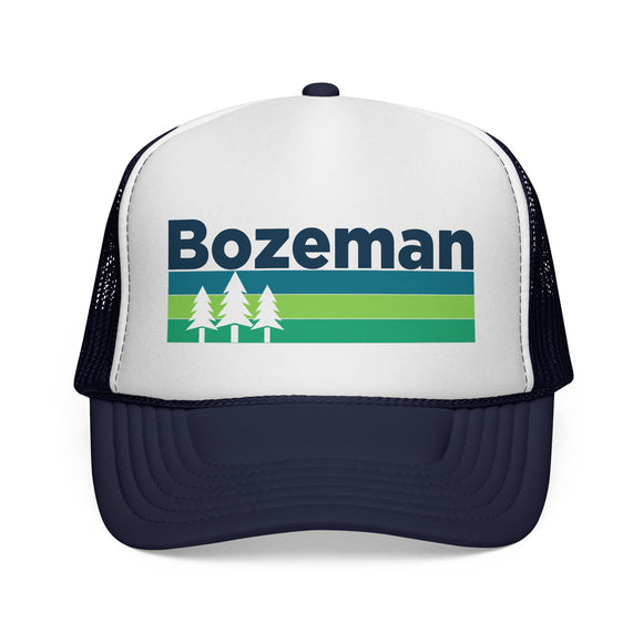 Bozeman, Montana Retro Trees Trucker Hat - Vintage Style Bozeman Cap