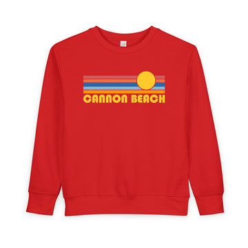 Buy red Cannon Beach, Oregon Toddler Sweatshirt - Retro Sun Cannon Beach Toddler Crewneck Sweatshirt