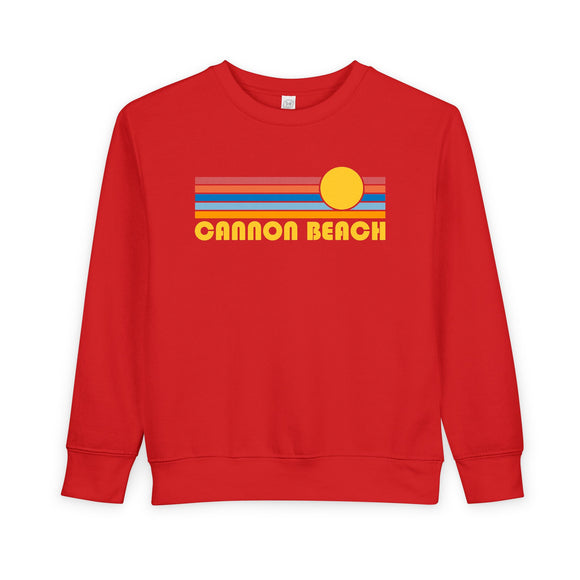 Cannon Beach, Oregon Toddler Sweatshirt - Retro Sun Cannon Beach Toddler Crewneck Sweatshirt