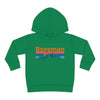 Bozeman Toddler Hoodie - Retro Mountain Sun Unisex Bozeman Toddler Sweatshirt