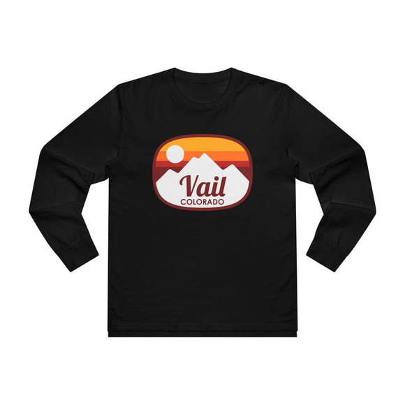Vail, Colorado Mens Base Long-sleeve Tee - Retro Ombre Heavy Weight Long Sleeve T-shirt