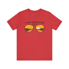 Buy heather-red Lake Michigan T Shirt - Sunglasses Lake Graphic Lake Michigan Tee