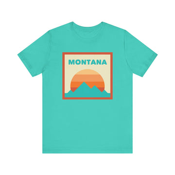 Buy teal Retro Montana T-Shirt, Mountain Sun Tee, Unisex Graphic Shirt, Vintage Montana Top, Outdoor Adventure Clothing