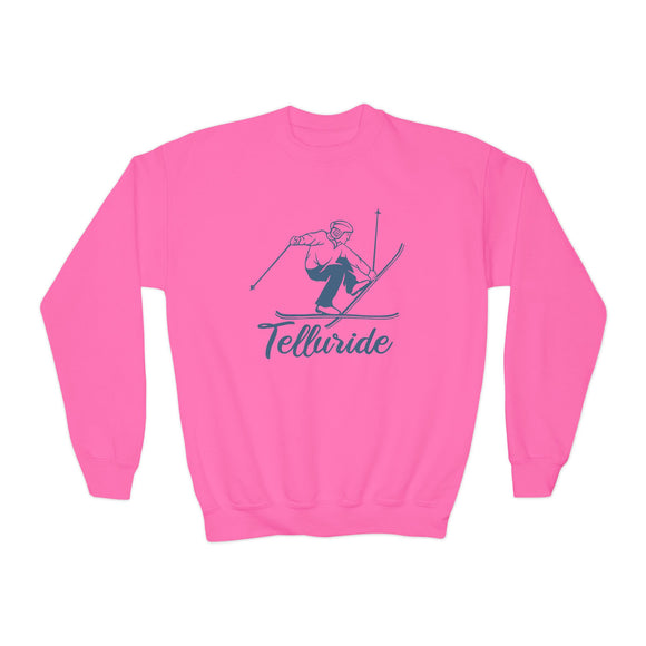 Telluride, Colorado Youth Crewneck Sweatshirt - Snow Ski Unisex Kid's Telluride, Colorado Sweatshirt
