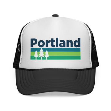 Portland, Oregon Retro Trees Trucker Hat - Vintage Style Portland Cap