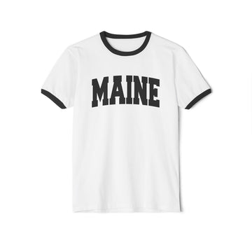 Buy white-black Maine Cotton Ringer Graphic Tee - Unisex Maine T Shirt, Vintage Style Tee, Men's/Women's Tee