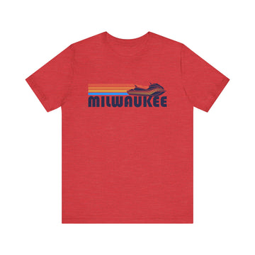 Buy heather-red Milwaukee, Wisconsin T Shirt - Retro Jetski PWC Graphic Tee
