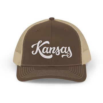 Buy brown-khaki Kansas Snapback Trucker Cap - Embroidered Kansas Hat