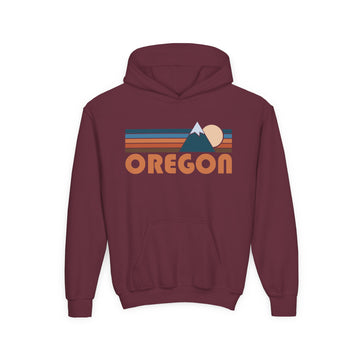 Buy maroon Oregon Youth Hoodie - Retro Mountain Oregon Youth Sweatshirt