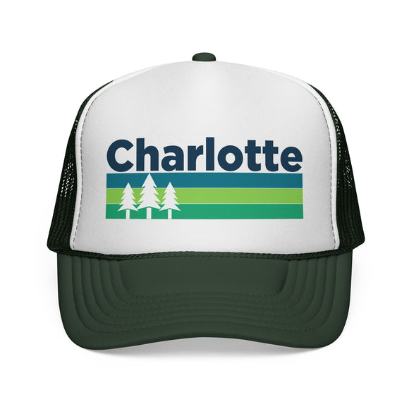 Charlotte, North Carolina Retro Trees Trucker Hat - Vintage Style Charlotte Cap
