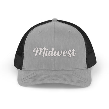 Buy heather-grey-black Midwest Snapback Trucker Cap - Embroidered Midwest Hat