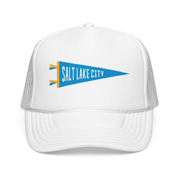 Salt Lake City, Utah Pennant Trucker Hat — Retro Flag Foam Cap